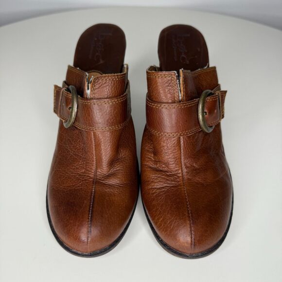 b.ø.c Born Concept Brown Leather Mule Clogs Heeled Slip On Shoes - Women’s 9 - Picture 6 of 9